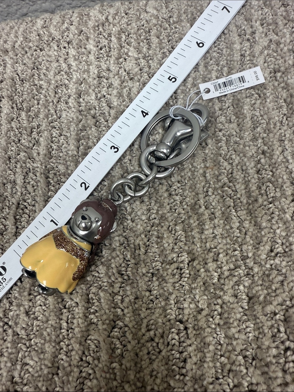 Coach Disney X Princess Belle Bear Keychain in Yellow and Brown with Silver - Picture 8 of 8